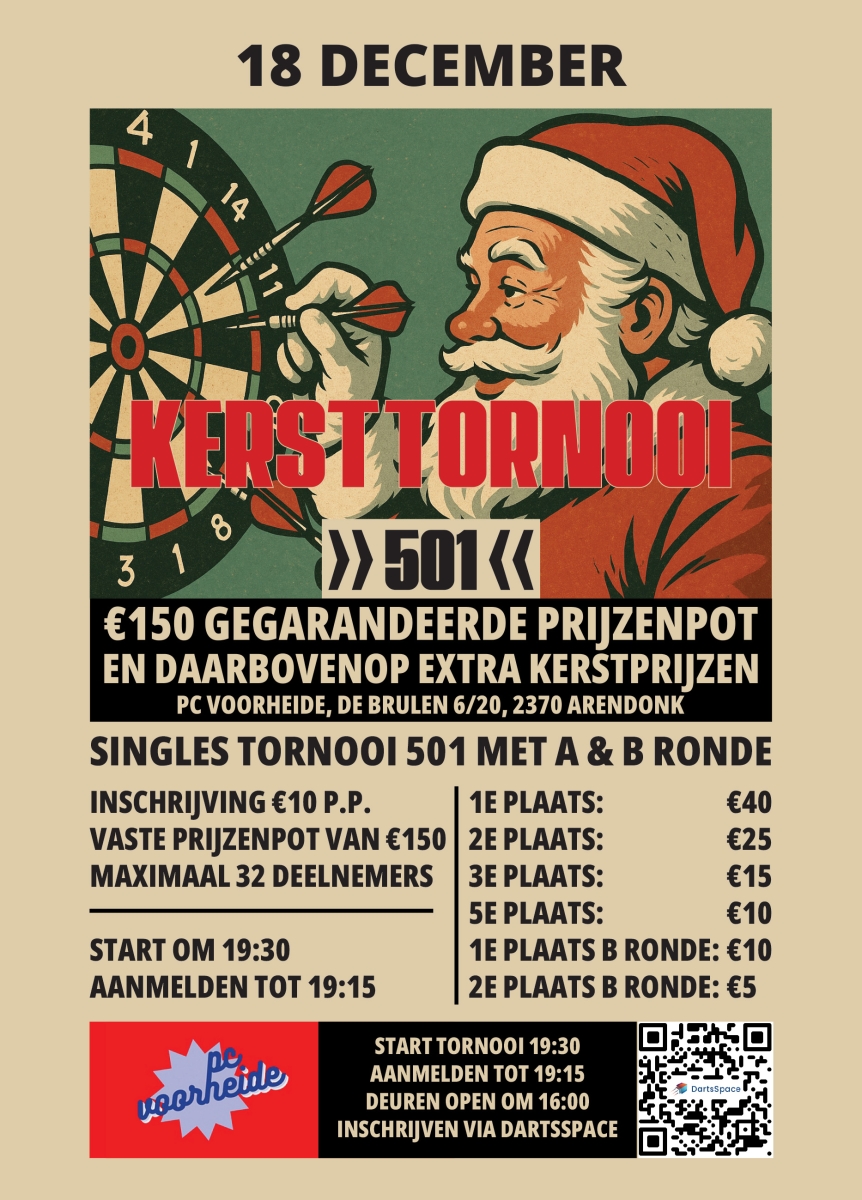 Kersttornooi 501 - €150 Gegarandeerde Prijzenpot + Extra Kerstprijzen